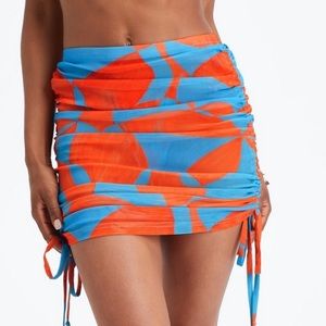 Fabletics Swim Skirt Shirt Set Mesh Orange Blue NWT